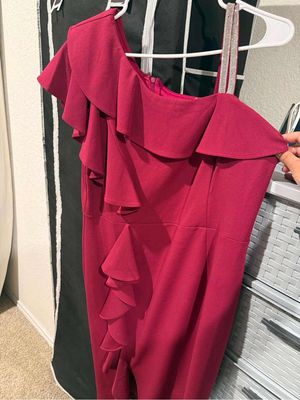 Women's One-Shoulder Ruffle Dress - Raspberry - Picture 2 of 3